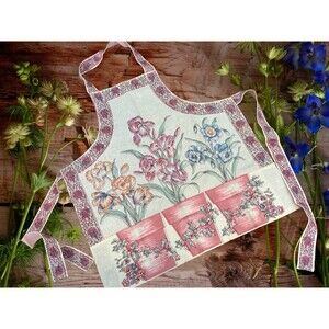 Vintage Garden Floral Iris Handmade Apron One-of-a-Kind!